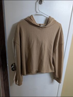 One Step Ahead Women's Long Sleeve Textured Hoodie in Tan